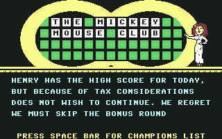 Wheel of Fortune: New 3rd Edition (Commodore 64) screenshot: If the computer wins, there is no bonus round played.