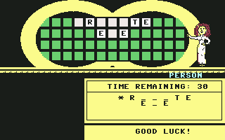 Wheel of Fortune: New 3rd Edition (Commodore 64) screenshot: Here is my puzzle. Good luck!