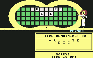 Wheel of Fortune: New 3rd Edition (Commodore 64) screenshot: Ah! Ran out of time!