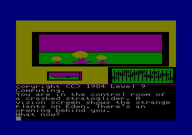 Return to Eden (Amstrad CPC) screenshot: Title and starting location