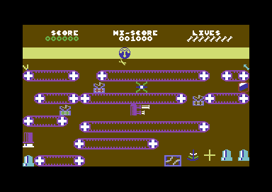 Engineer Humpty (Commodore 64) screenshot: The entire layout of Level 1