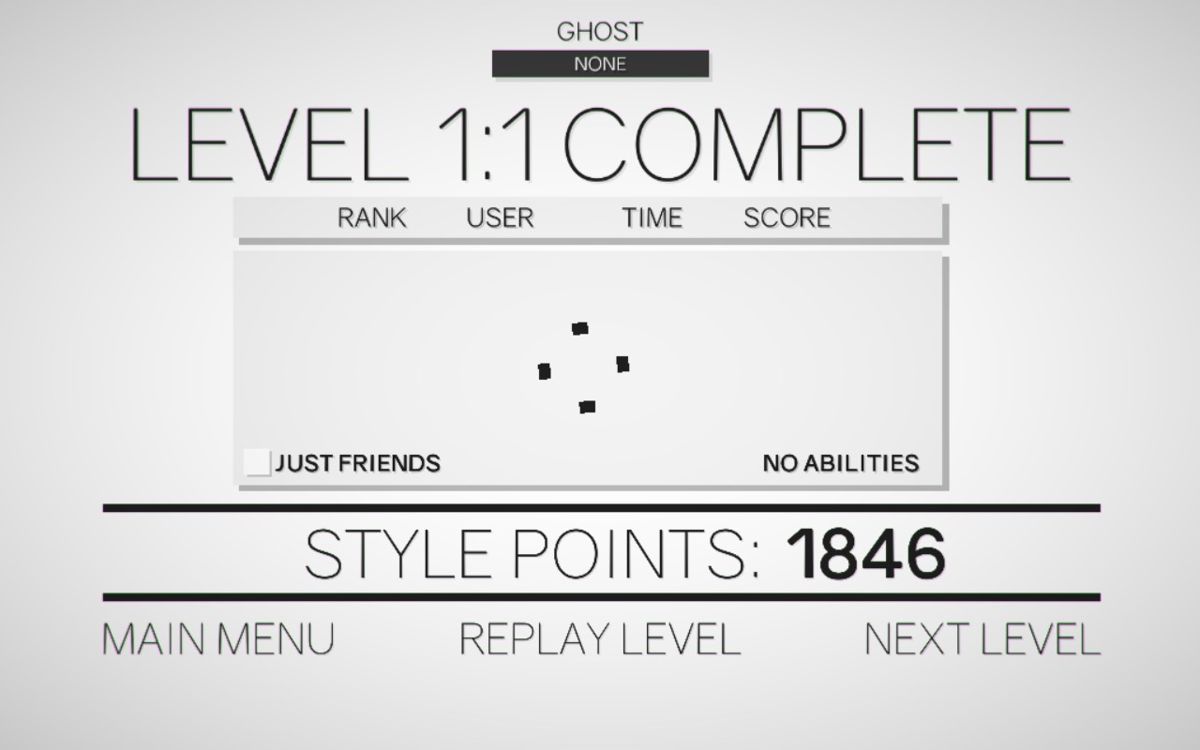 Clustertruck (Macintosh) screenshot: This screen appears once you've reached the exit.