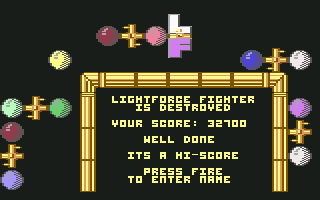 Lightforce (Commodore 64) screenshot: I died but I can enter my high score.