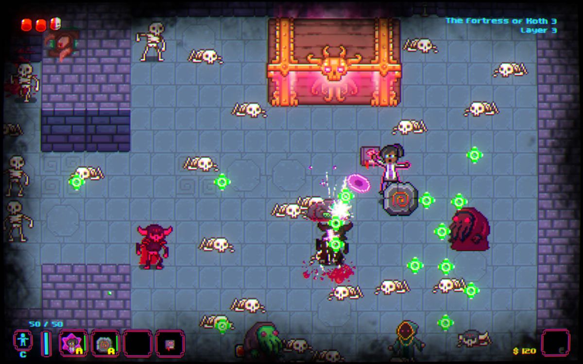 Deathstate (Windows) screenshot: Large chests have very powerful rewards, but opening them spawns three mini-bosses.