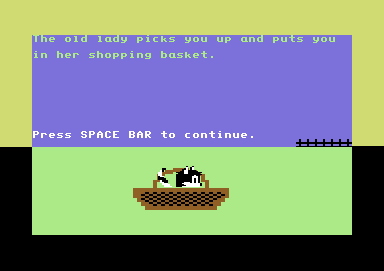 Caesar's Travels (Commodore 64) screenshot: Caesar in the basket