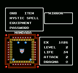 Flying Warriors (NES) screenshot: Your character's subscreen