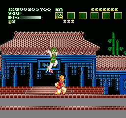 Flying Dragon: The Secret Scroll (NES) screenshot: You turn white when you are about to be defeated.