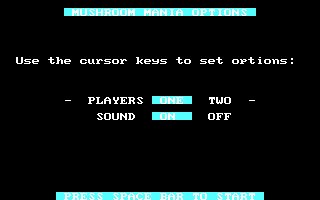 Mushroom Mania (DOS) screenshot: Options menu