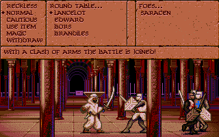 Vengeance of Excalibur (DOS) screenshot: Fighting a Saracen.