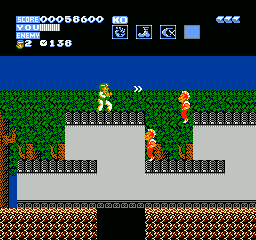 Flying Dragon: The Secret Scroll (NES) screenshot: You get a throwing weapon when you get your third power-up.