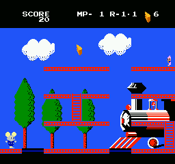 Mappy-Land (NES) screenshot: Starting out in stage 1-1.