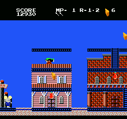 Mappy-Land (NES) screenshot: Starting out in stage 1-2.
