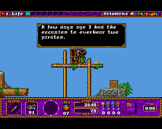Traps 'n' Treasures (Amiga) screenshot: Some of your crew have valuable information for you.