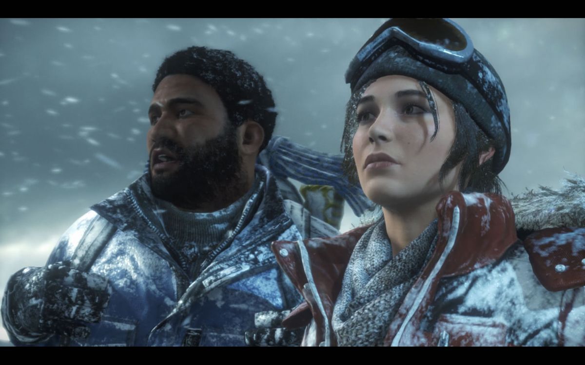 Rise of the Tomb Raider (Windows) screenshot: Lara Croft and Jonah Maiava in the introduction sequence