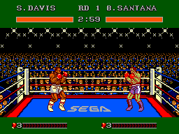 James "Buster" Douglas Knockout Boxing (SEGA Master System) screenshot: Start of the first match against Santana.