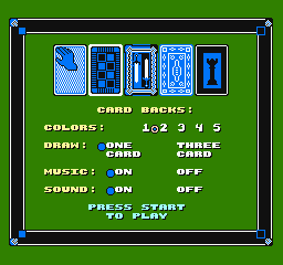 Solitaire (NES) screenshot: Options screen