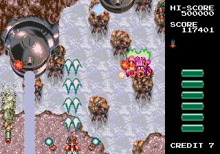 Grind Stormer (Genesis) screenshot: Turrets shooting laser beams.