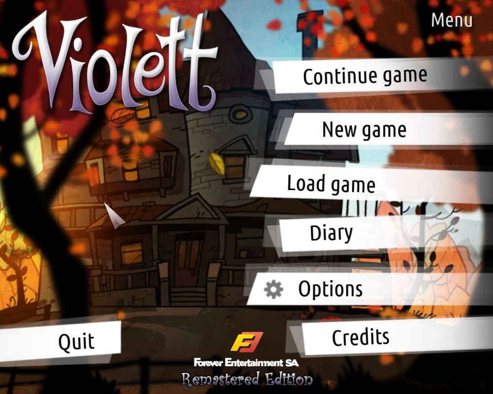 Violett: Remastered Edition (Windows) screenshot: Title and main menu
