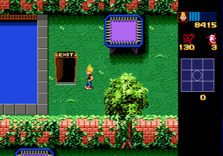 Zombies Ate My Neighbors (Genesis) screenshot: Once you rescue all the neighbors, you can exit the level and proceed to the next one. But you are not obliged to exit immediately, you can still discover hidden areas and items on the previous level
