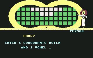 Wheel of Fortune: New 3rd Edition (Commodore 64) screenshot: ...and 1 vowel.