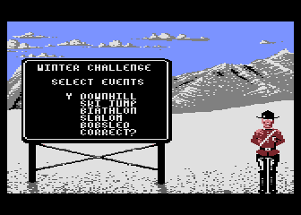 Winter Challenge: World Class Competition (Atari 8-bit) screenshot: Select your events