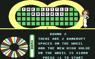 Wheel of Fortune: New 3rd Edition (Commodore 64) screenshot: Describing the wheel in round 2.