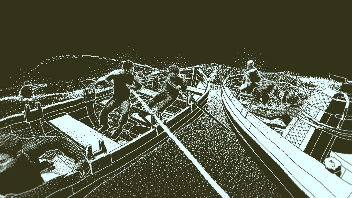 Return of the Obra Dinn (Windows) screenshot: Fish-like monster has thrown a spear