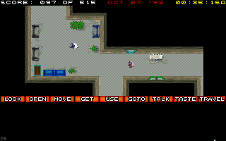Countdown (DOS) screenshot: One of the top-down scenes. You have to evade the guards.