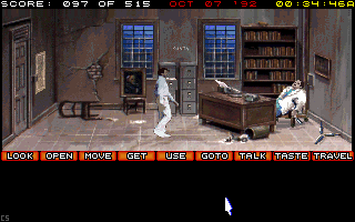 Countdown (DOS) screenshot: The sanitarium's chief is an alcohol addict. Good that you awakened before operation!