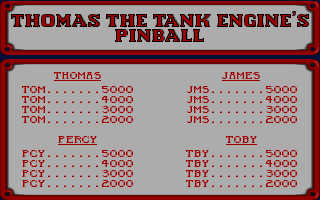 Thomas the Tank Engine and Friends Pinball (DOS) screenshot: High score table