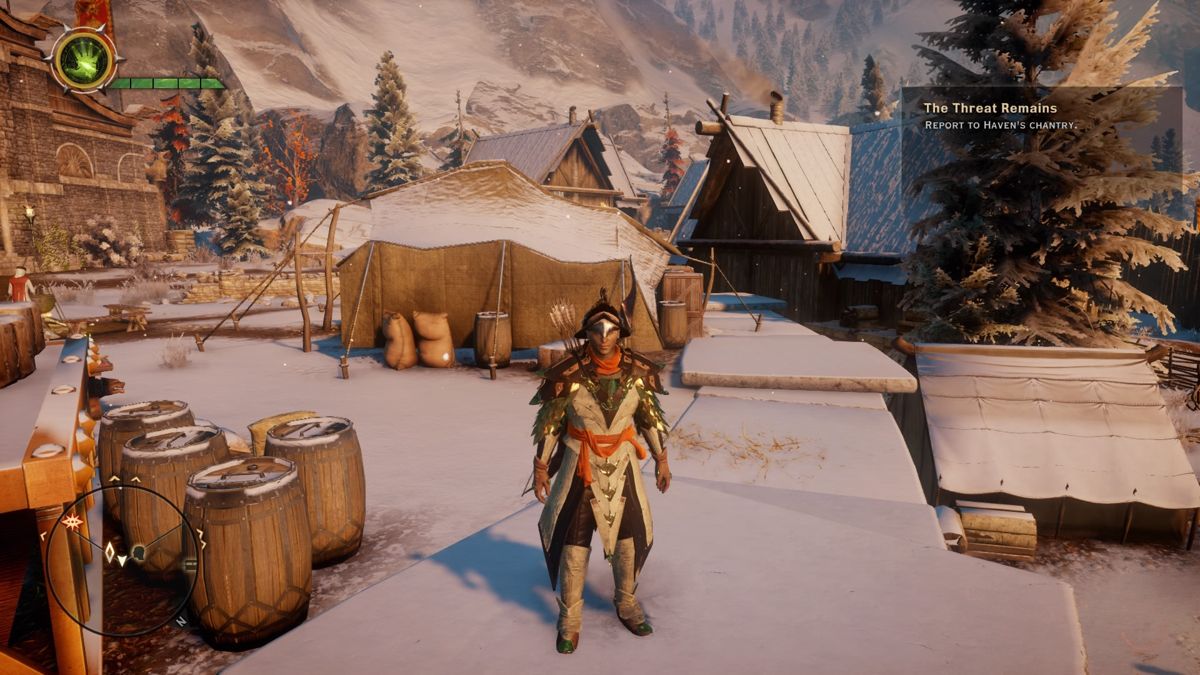 Dragon Age: Inquisition - Deluxe Edition Upgrade (PlayStation 4) screenshot: Wearing Medium Armor of the Dragon and carrying Bow of the Dragon ingame