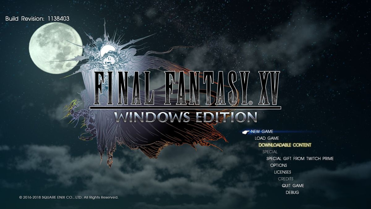 Final Fantasy XV: Windows Edition (Windows) screenshot: Title screen and main menu