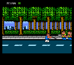 River City Ransom (NES) screenshot: Forest battle