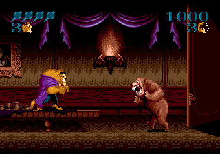 Disney's Beauty and the Beast: Roar of the Beast (Genesis) screenshot: This bear is the first level boss.