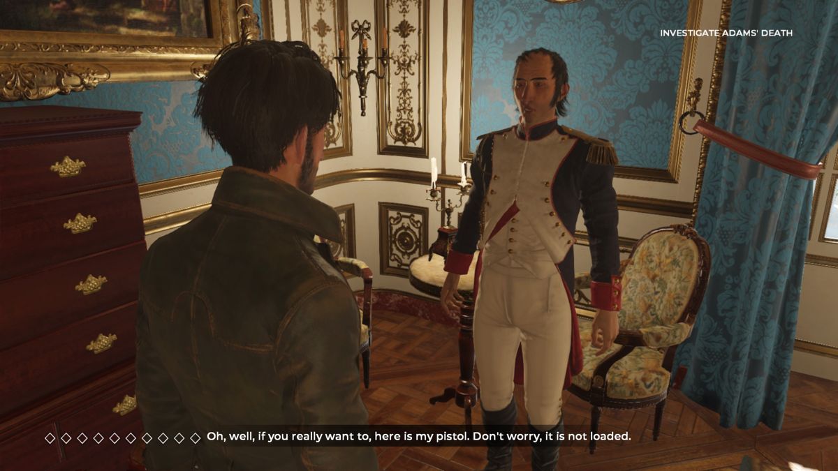 The Council: Episode 2 - Hide and Seek (PlayStation 4) screenshot: Checking is pistol found at the crime scene belonged to Napoleon