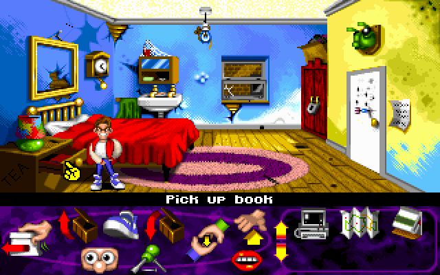 Bud Tucker in Double Trouble (DOS) screenshot: Picking up an object.