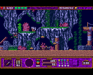 Traps 'n' Treasures (Amiga) screenshot: Watch out for the crazy clam-tossing crab!
