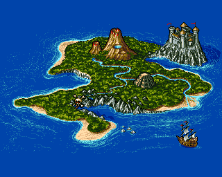 Traps 'n' Treasures (Amiga) screenshot: The overview map. The volcano level never made it into the game.