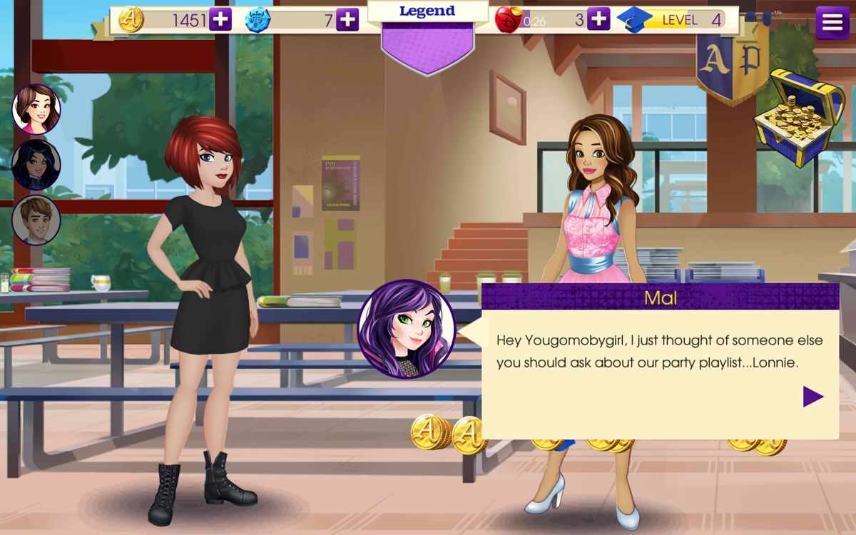 Descendants (Android) screenshot: Mal already knows my name.