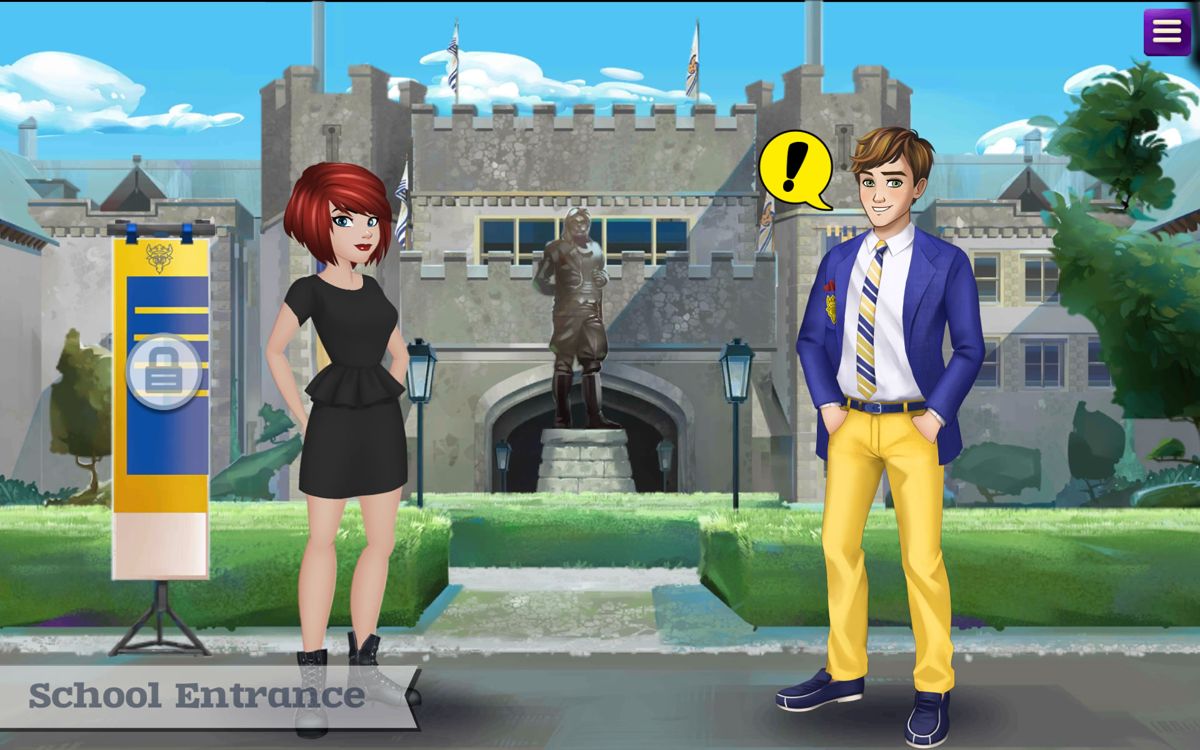 Descendants (Android) screenshot: My character arrives at the school. It is up to you if she will be AK or VK.