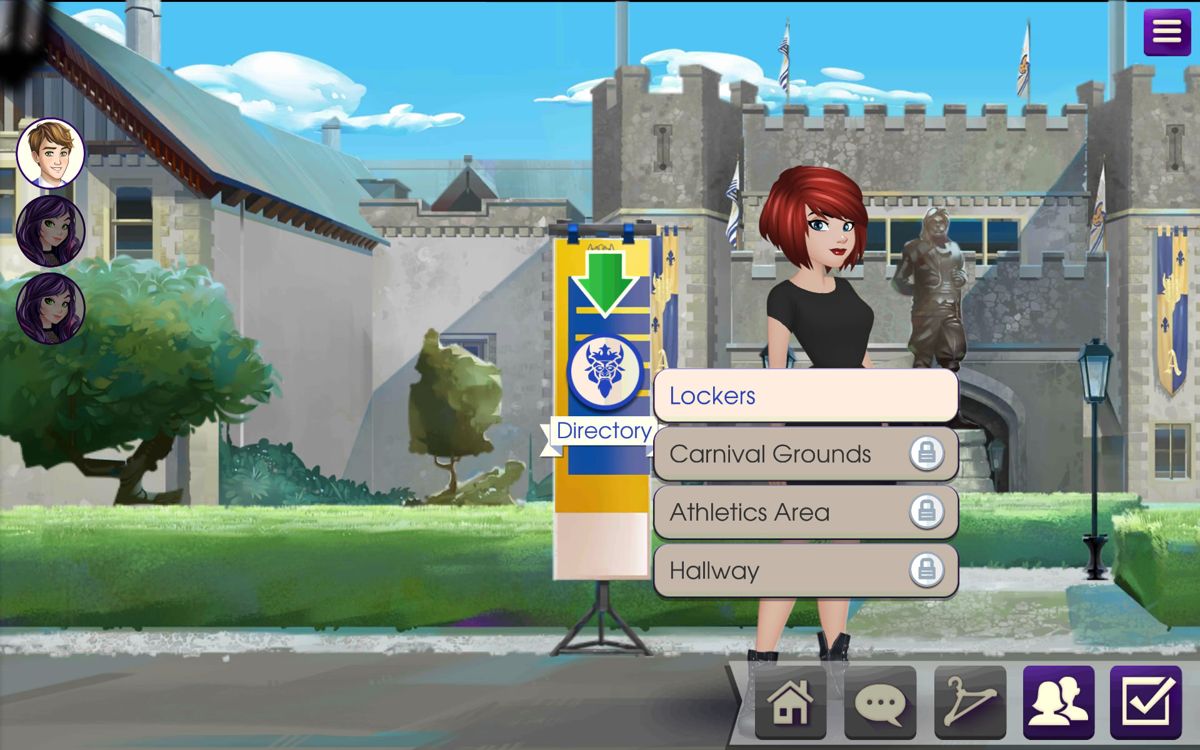 Descendants (Android) screenshot: Choosing between locations where to travel using the directory. Some are still locked for now.