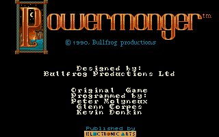 PowerMonger (DOS) screenshot: Title screen. (VGA 16 Color)