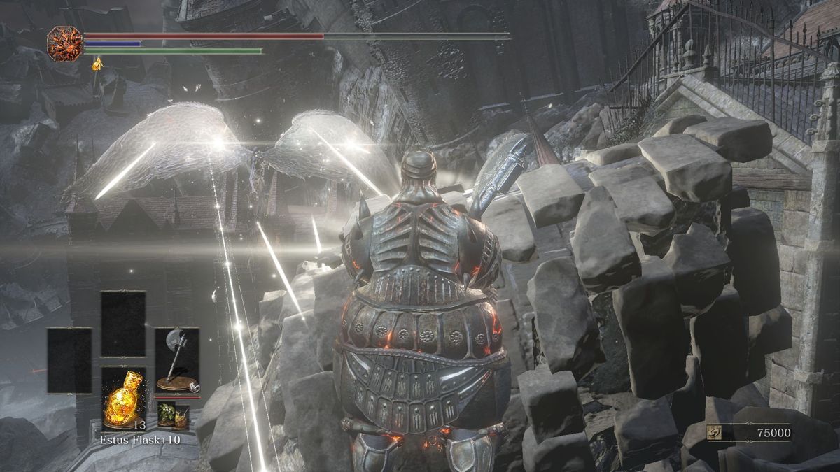 Dark Souls III: The Ringed City (Windows) screenshot: This thing is an ANGEL... and these are among the most aggravating enemies in the entire game!