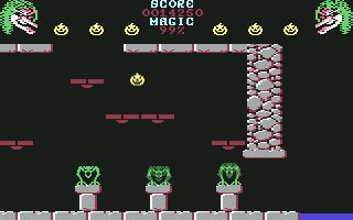 Cauldron II: The Pumpkin Strikes Back (Commodore 64) screenshot: Ooh, look at the pretty gargoyles!