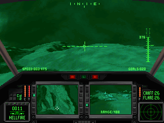 Comanche 2 (DOS) screenshot: Attacking an enemy camp.