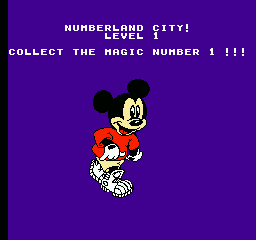 Mickey's Adventures in Numberland (NES) screenshot: You're told what number to collect before the level begins