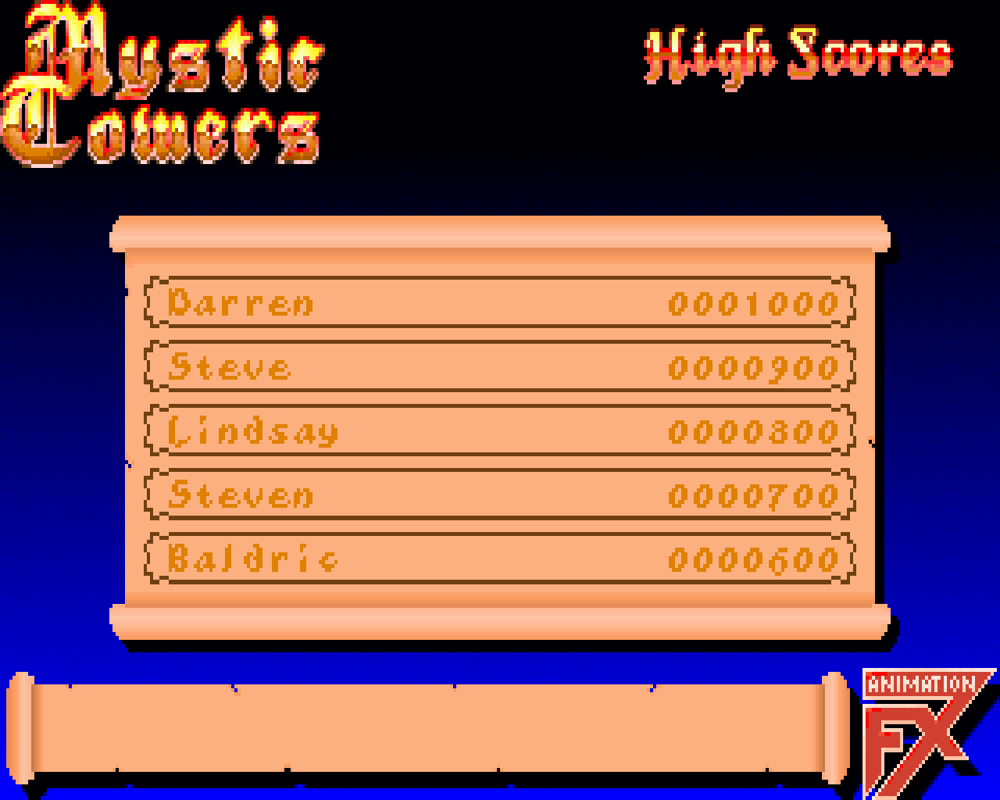 Mystic Towers (Windows) screenshot: The high scores
