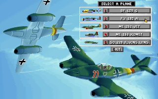 Secret Weapons of the Luftwaffe (DOS) screenshot: Five Luftwaffe fighters are available.