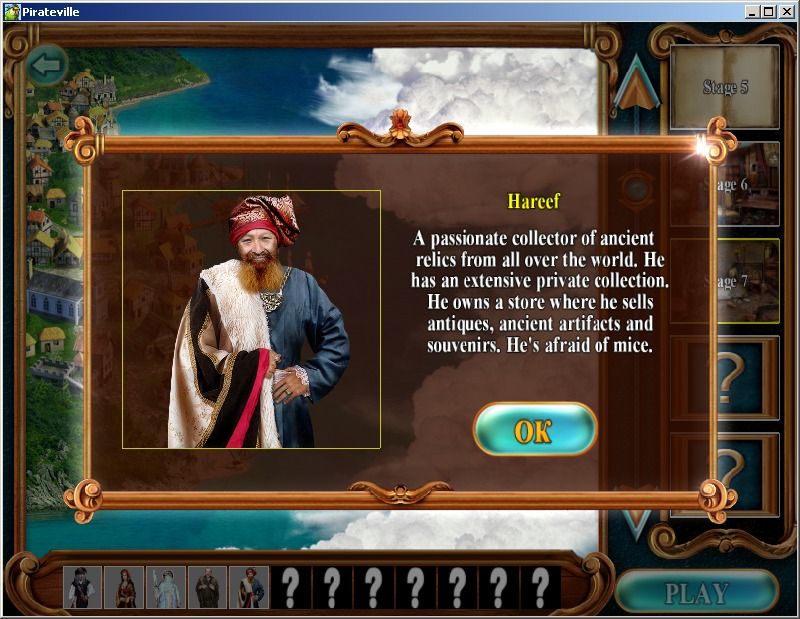Pirateville (Windows) screenshot: You can check info on characters you meet on your adventure