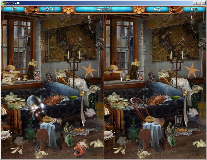 Pirateville (Windows) screenshot: Mirror image with 10 differences left to find